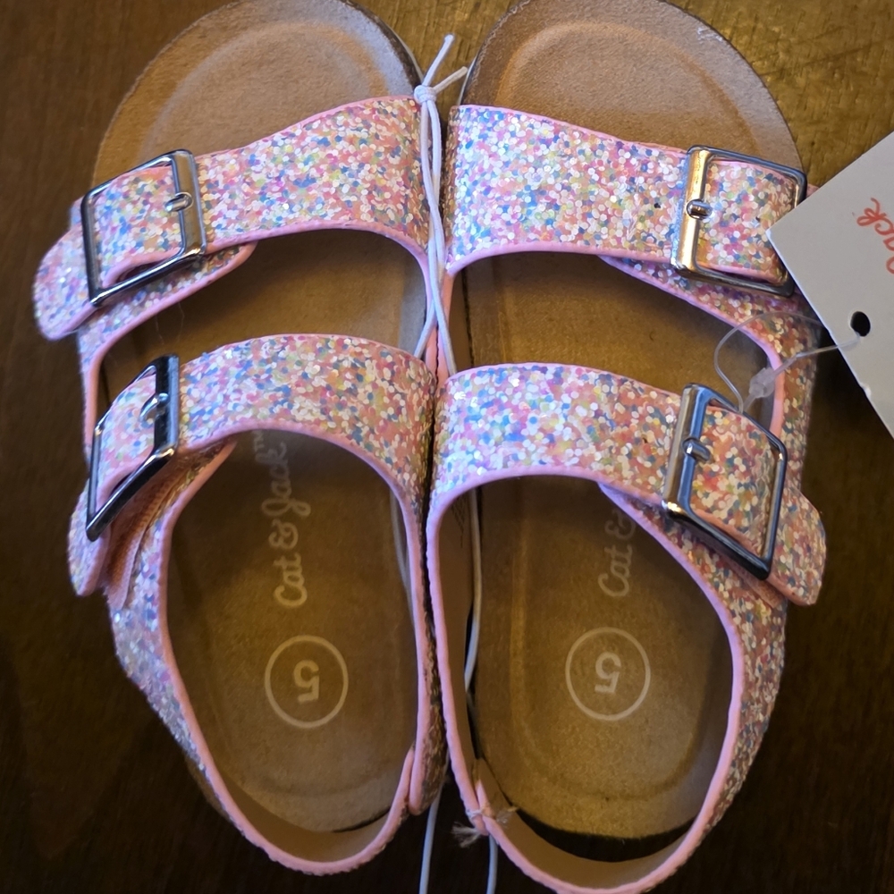 Cat & Jack Girls' Multicolor Glitter Double-Strap Sandals - Pink Base